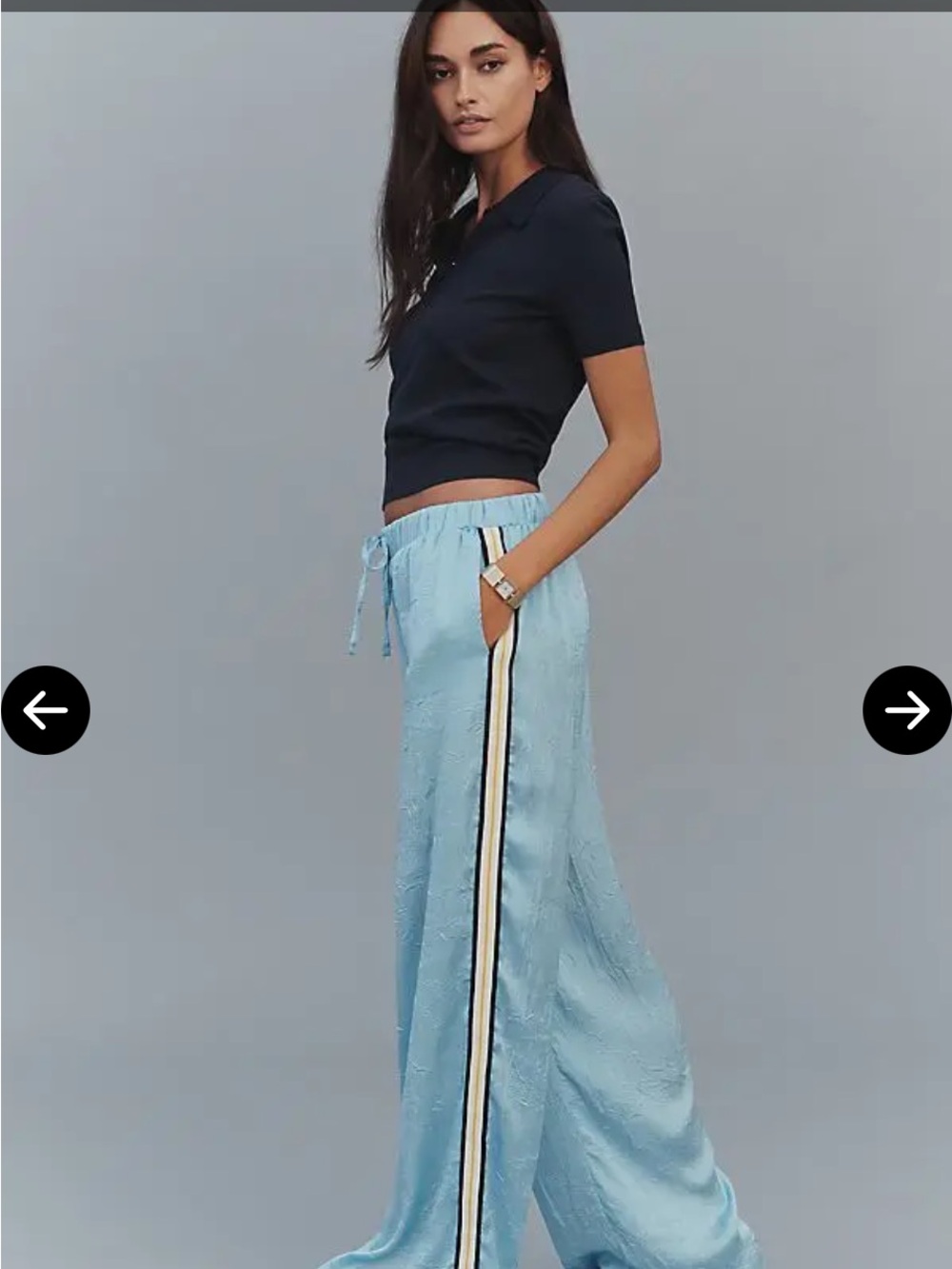 NEW DAILY PRACTICE Light Blue Silky Wide Leg Track Pants with Side Stripe